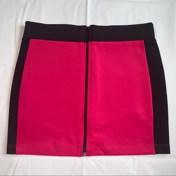 Pink & Black Full Front Zip Mini Skirt NWT - Picture 1 of 9